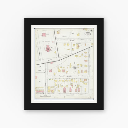 Old map wall art mockup — black gallery frame with white mat — Sanborn Fire Insurance Map from Ionia, Ionia County, Michigan (1895), Sheet #0008