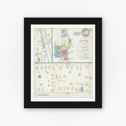 Old map wall art mockup — black gallery frame with white mat — Sanborn Fire Insurance Map from Holley, Orleans County, New York (1898) - Complete Map Set