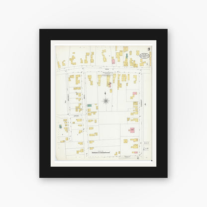 Old map wall art mockup — black gallery frame with white mat — Sanborn Fire Insurance Map from Leicester, Worcester County, Massachusetts (1904), Sheet #0003