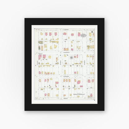 Old map wall art mockup — black gallery frame with white mat — Sanborn Fire Insurance Map from New Ulm, Brown County, Minnesota (1905), Sheet #0005