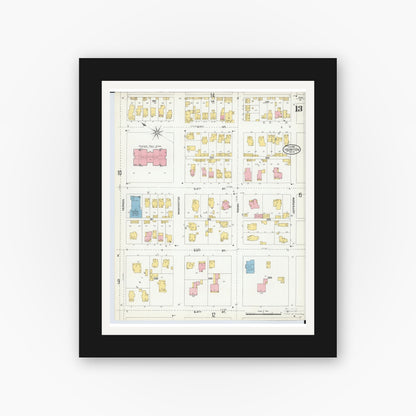 Old map wall art mockup — black gallery frame with white mat — Sanborn Fire Insurance Map from Ironton, Lawrence County, Ohio (1904), Sheet #0013