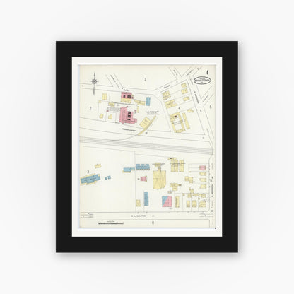 Old map wall art mockup — black gallery frame with white mat — Sanborn Fire Insurance Map from Wayne, Delaware County, Pennsylvania (1914), Sheet #0004