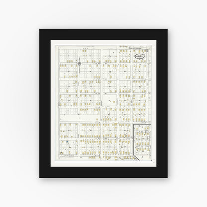Old map wall art mockup — black gallery frame with white mat — Sanborn Fire Insurance Map from Bicknell, Knox County, Indiana (1921), Sheet #0011