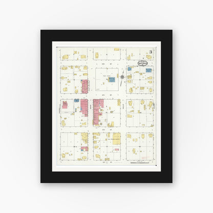 Old map wall art mockup — black gallery frame with white mat — Sanborn Fire Insurance Map from New London, Ralls County, Missouri (1917), Sheet #0003