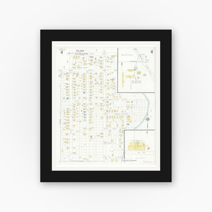 Old map wall art mockup — black gallery frame with white mat — Sanborn Fire Insurance Map from Dundee, Kane County, Illinois (1933), Sheet #0004