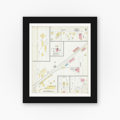 Old map wall art mockup — black gallery frame with white mat — Sanborn Fire Insurance Map from Monroe, Green County, Wisconsin (1900), Sheet #0006