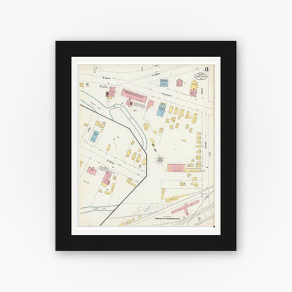 Old map wall art mockup — black gallery frame with white mat — Sanborn Fire Insurance Map from Batavia, Genesee County, New York (1901), Sheet #0008
