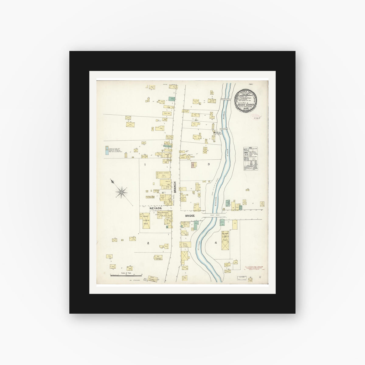 Old map wall art mockup — black gallery frame with white mat — Sanborn Fire Insurance Map from Arroyo Grande, San Luis Obispo County, California (1890), Sheet #0001