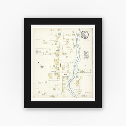 Old map wall art mockup — black gallery frame with white mat — Sanborn Fire Insurance Map from Arroyo Grande, San Luis Obispo County, California (1890), Sheet #0001