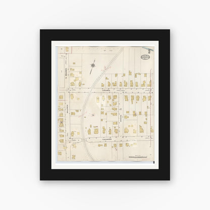 Old map wall art mockup — black gallery frame with white mat — Sanborn Fire Insurance Map from Addison, Steuben County, New York (1945), Sheet #0002