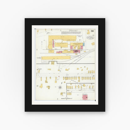 Old map wall art mockup — black gallery frame with white mat — Sanborn Fire Insurance Map from Sault Sainte Marie, Chippewa County, Michigan (1906), Sheet #0030
