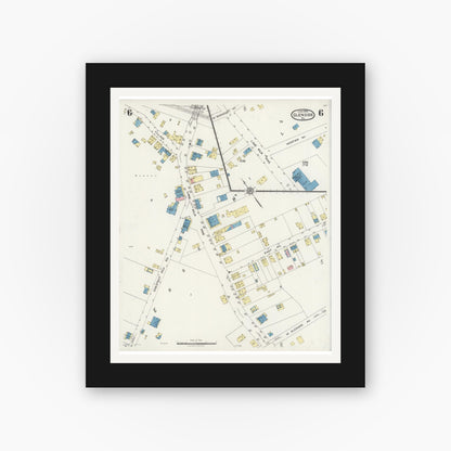 Old map wall art mockup — black gallery frame with white mat — Sanborn Fire Insurance Map from Glenside, Montgomery County, Pennsylvania (1925), Sheet #0006