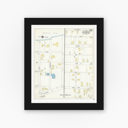 Old map wall art mockup — black gallery frame with white mat — Sanborn Fire Insurance Map from Saint Augustine, Saint John's County, Florida (1910), Sheet #0025