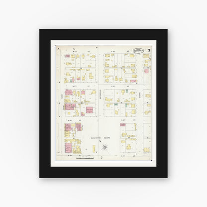 Old map wall art mockup — black gallery frame with white mat — Sanborn Fire Insurance Map from Metropolis, Massac County, Illinois (1897), Sheet #0003