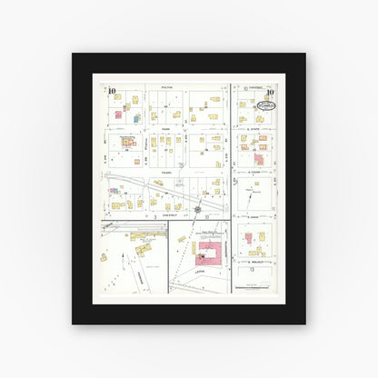 Old map wall art mockup — black gallery frame with white mat — Sanborn Fire Insurance Map from Saint Charles, Kane County, Illinois (1923), Sheet #0010
