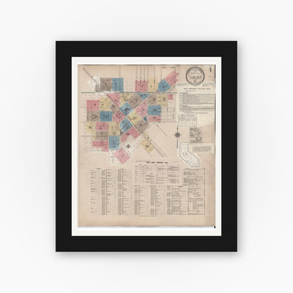 Old map wall art mockup — black gallery frame with white mat — Sanborn Fire Insurance Map from Turlock, Stanislaus County, California (1943) - Complete Map Set