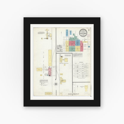 Old map wall art mockup — black gallery frame with white mat — Sanborn Fire Insurance Map from Pilot Point, Denton County, Texas (1907) - Complete Map Set