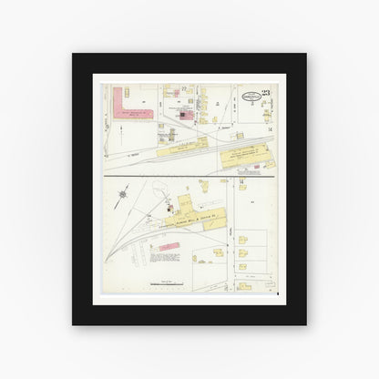Old map wall art mockup — black gallery frame with white mat — Sanborn Fire Insurance Map from Gainesville, Alachua County, Florida (1913), Sheet #0023