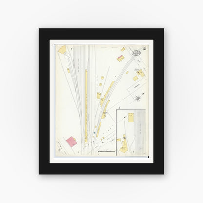 Old map wall art mockup — black gallery frame with white mat — Sanborn Fire Insurance Map from Durand, Shiawassee County, Michigan (1908), Sheet #0002