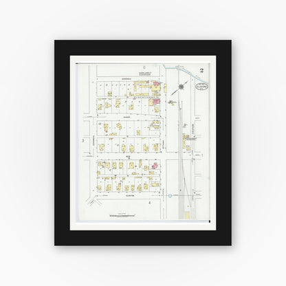 Old map wall art mockup — black gallery frame with white mat — Sanborn Fire Insurance Map from Elmore, Ottawa County, Ohio (1920), Sheet #0002