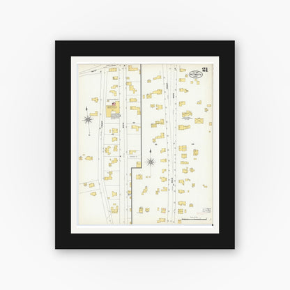 Old map wall art mockup — black gallery frame with white mat — Sanborn Fire Insurance Map from Weymouth, Norfolk County, Massachusetts (1904), Sheet #0021