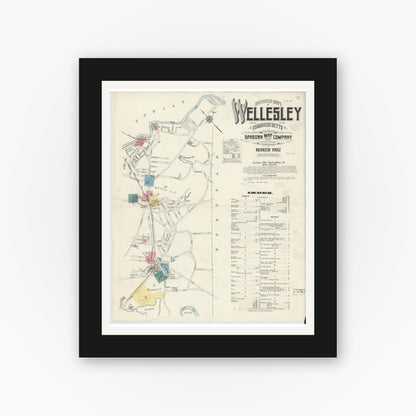 Old map wall art mockup — black gallery frame with white mat — Sanborn Fire Insurance Map from Wellesley, Norfolk County, Massachusetts (1912) - Complete Map Set