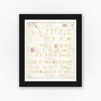 Old map wall art mockup — black gallery frame with white mat — Sanborn Fire Insurance Map from Lake City, Wabasha County, Minnesota (1938), Sheet #0007