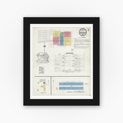 Old map wall art mockup — black gallery frame with white mat — Sanborn Fire Insurance Map from Grand Prairie, Dallas County, Texas (1920) - Complete Map Set
