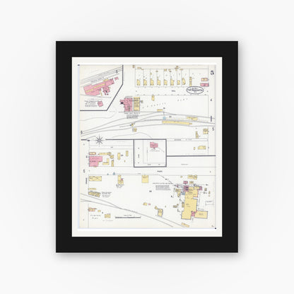 Old map wall art mockup — black gallery frame with white mat — Sanborn Fire Insurance Map from Port Washington, Ozaukee County, Wisconsin (1904), Sheet #0005