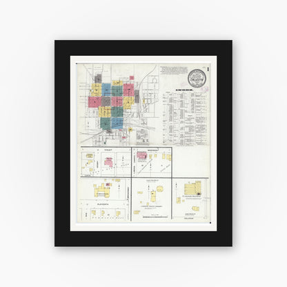Old map wall art mockup — black gallery frame with white mat — Sanborn Fire Insurance Map from Chillicothe, Livingston County, Missouri (1909) - Complete Map Set