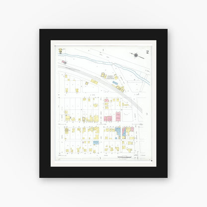 Old map wall art mockup — black gallery frame with white mat — Sanborn Fire Insurance Map from Butler, Richland County, Ohio (1950), Sheet #0002