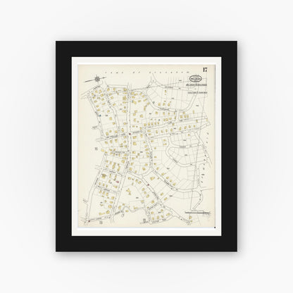 Old map wall art mockup — black gallery frame with white mat — Sanborn Fire Insurance Map from Melrose, Middlesex County, Massachusetts (1915), Sheet #0017