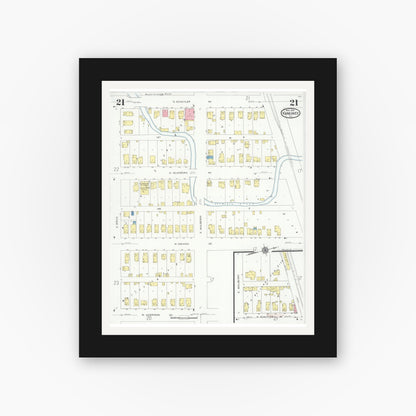 Old map wall art mockup — black gallery frame with white mat — Sanborn Fire Insurance Map from Kankakee, Kankakee County, Illinois (1930), Sheet #0021