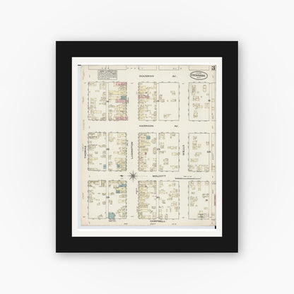 Old map wall art mockup — black gallery frame with white mat — Sanborn Fire Insurance Map from Escanaba, Delta County, Michigan (1884), Sheet #0003