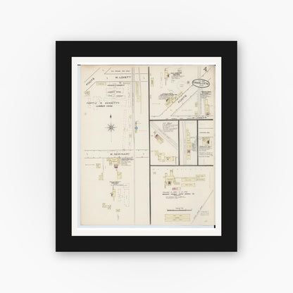 Old map wall art mockup — black gallery frame with white mat — Sanborn Fire Insurance Map from Charlotte, Eaton County, Michigan (1886), Sheet #0004
