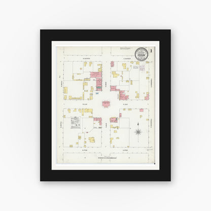 Old map wall art mockup — black gallery frame with white mat — Sanborn Fire Insurance Map from Graham, Alamance County, North Carolina (1904) - Complete Map Set