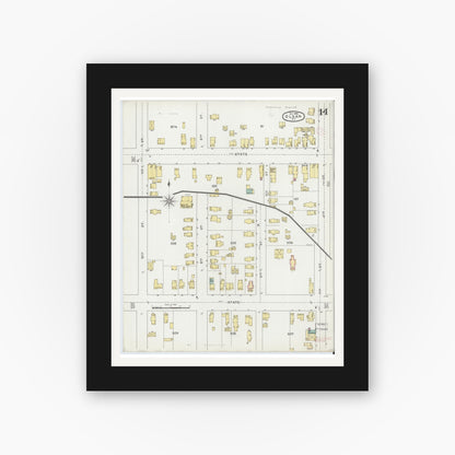 Old map wall art mockup — black gallery frame with white mat — Sanborn Fire Insurance Map from Olean, Cattaraugus County, New York (1894), Sheet #0014