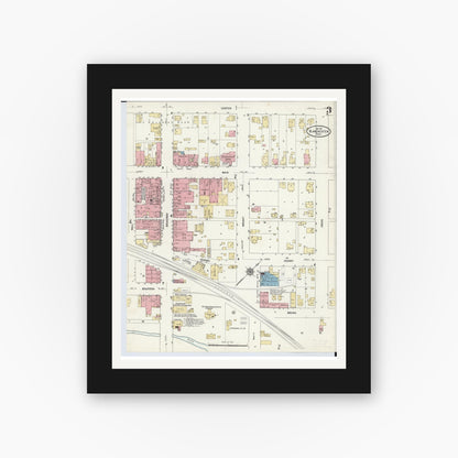 Old map wall art mockup — black gallery frame with white mat — Sanborn Fire Insurance Map from Blanchester, Clinton County, Ohio (1911), Sheet #0003