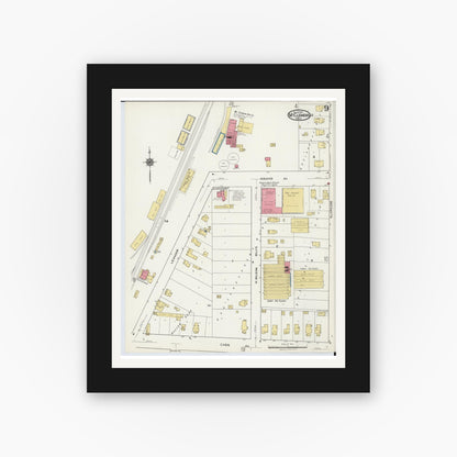 Old map wall art mockup — black gallery frame with white mat — Sanborn Fire Insurance Map from Mount Clemens, Macomb County, Michigan (1921), Sheet #0009
