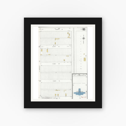 Old map wall art mockup — black gallery frame with white mat — Sanborn Fire Insurance Map from Chicago, Cook County, Illinois (1920), Sheet #0080