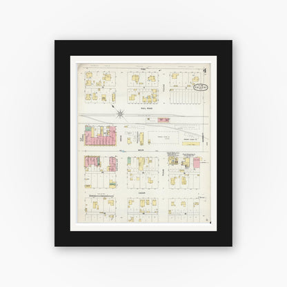 Old map wall art mockup — black gallery frame with white mat — Sanborn Fire Insurance Map from Calvert, Robertson County, Texas (1896), Sheet #0004
