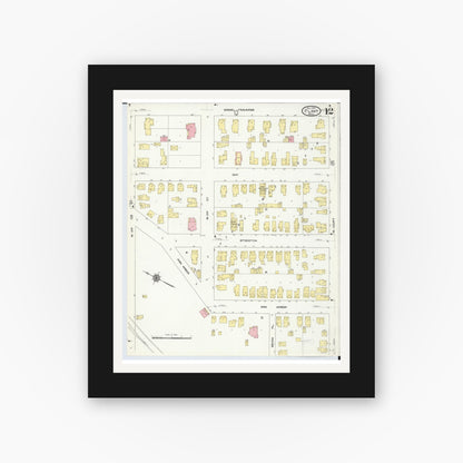 Old map wall art mockup — black gallery frame with white mat — Sanborn Fire Insurance Map from Flint, Genesee County, Michigan (1909), Sheet #0012
