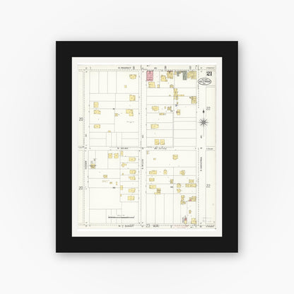 Old map wall art mockup — black gallery frame with white mat — Sanborn Fire Insurance Map from Hollywood, Los Angeles County, California (1907), Sheet #0021