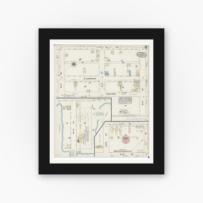 Old map wall art mockup — black gallery frame with white mat — Sanborn Fire Insurance Map from Duluth, Saint Louis County, Minnesota (1884), Sheet #0002