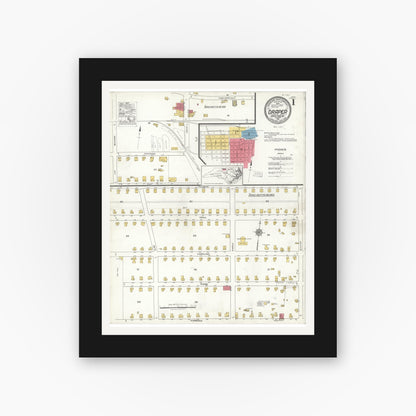 Old map wall art mockup — black gallery frame with white mat — Sanborn Fire Insurance Map from Draper, Rockingham County, North Carolina (1921), Sheet #0001