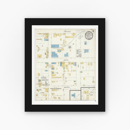 Old map wall art mockup — black gallery frame with white mat — Sanborn Fire Insurance Map from Kerrville, Kerr County, Texas (1898) - Complete Map Set