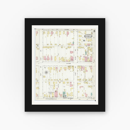 Old map wall art mockup — black gallery frame with white mat — Sanborn Fire Insurance Map from New Philadelphia, Tuscarawas County, Ohio (1892), Sheet #0003