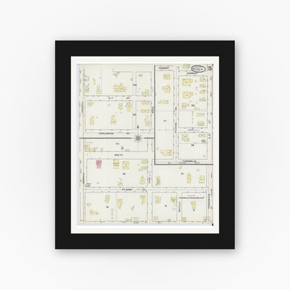 Old map wall art mockup — black gallery frame with white mat — Sanborn Fire Insurance Map from Ocala, Marion County, Florida (1891), Sheet #0005