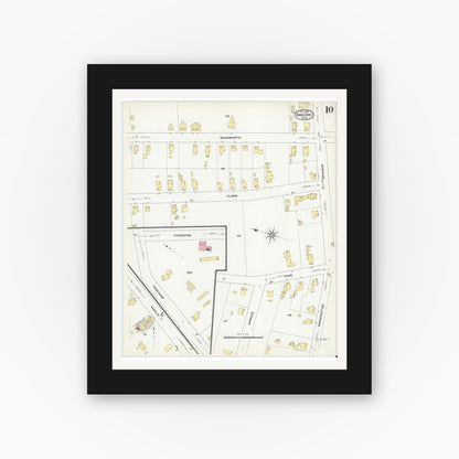 Old map wall art mockup — black gallery frame with white mat — Sanborn Fire Insurance Map from Danvers, Essex County, Massachusetts (1909), Sheet #0010