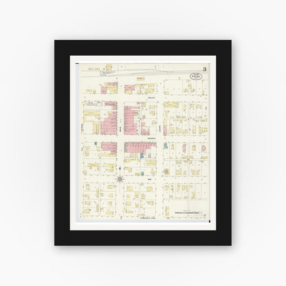 Old map wall art mockup — black gallery frame with white mat — Sanborn Fire Insurance Map from Payne, Paulding County, Ohio (1907), Sheet #0003